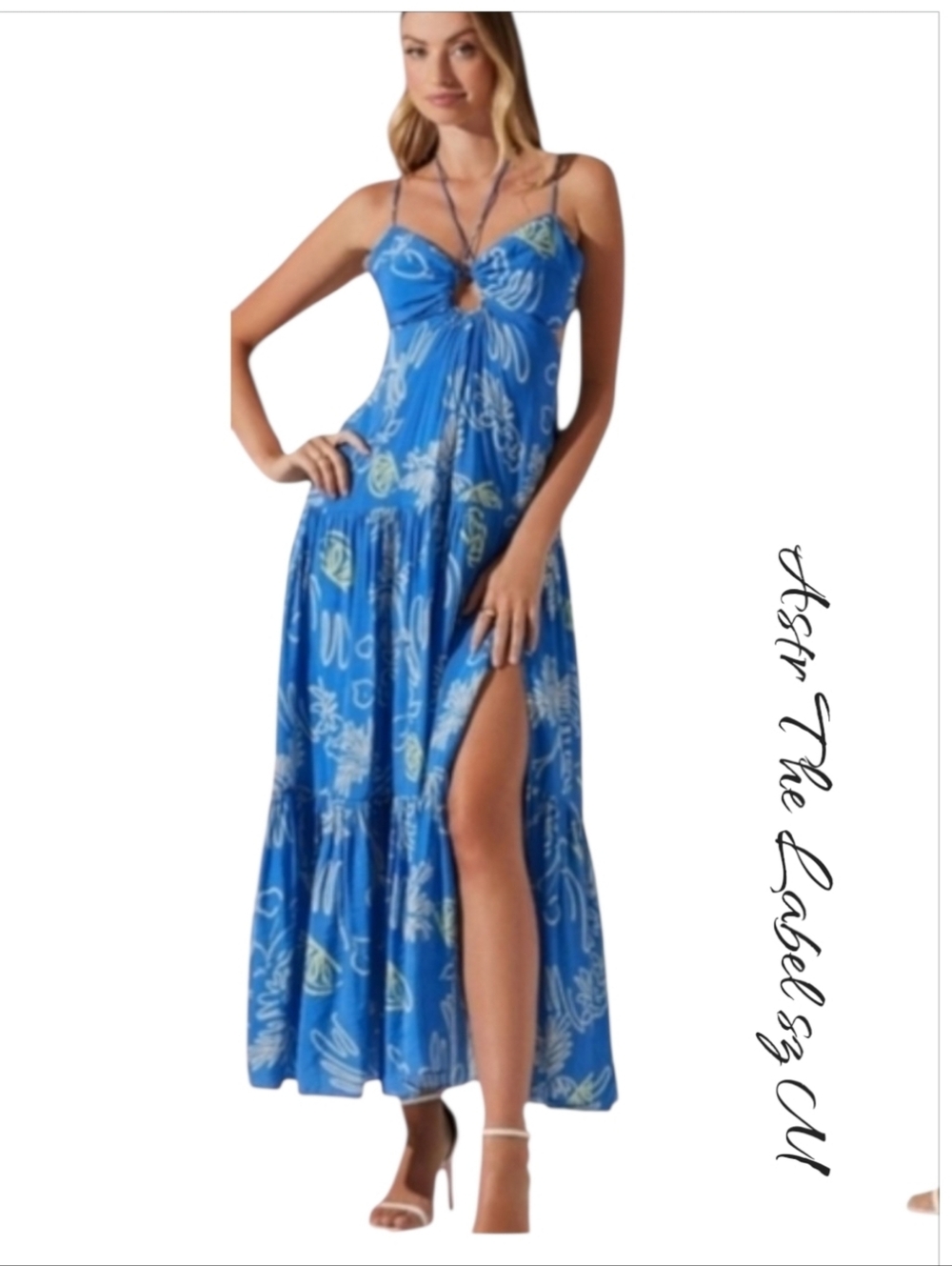 NWOT Astr The Label Blue Cut Out Maxi Flowy Dress sz M
